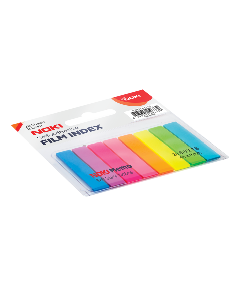 Notițe adezive din plastic NEON, cu strat adeziv, 45x8 mm, 8 cul. x 20 foi NOKI